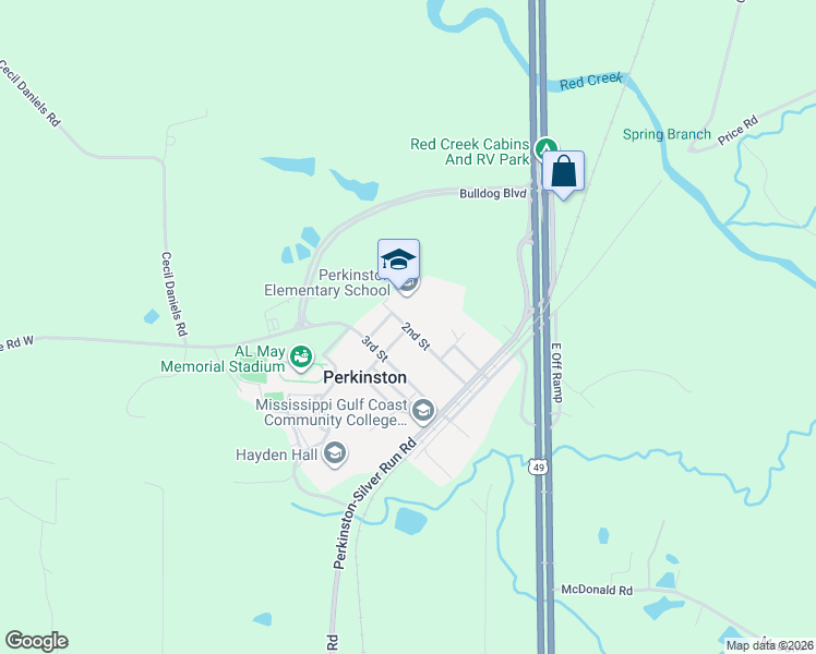 map of restaurants, bars, coffee shops, grocery stores, and more near 40 2nd Street in Perkinston