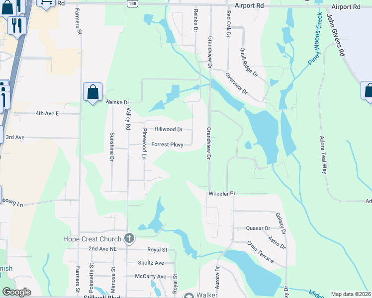 map of restaurants, bars, coffee shops, grocery stores, and more near 220 Forrest Parkway in Crestview