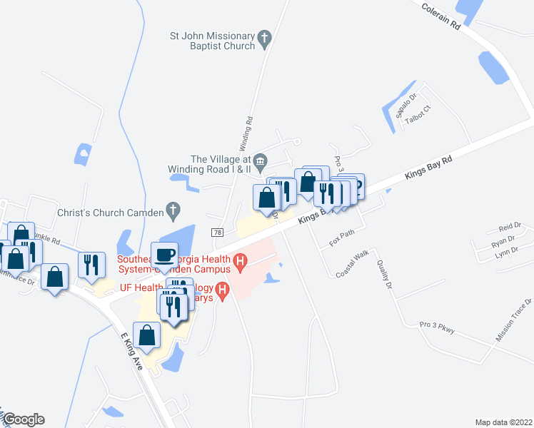 map of restaurants, bars, coffee shops, grocery stores, and more near 26 Professional Circle in Saint Marys