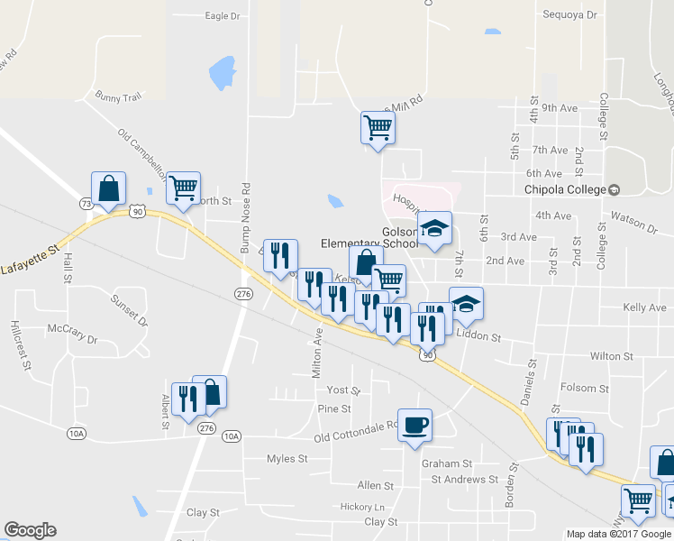 map of restaurants, bars, coffee shops, grocery stores, and more near 4200 Kelson Avenue in Marianna