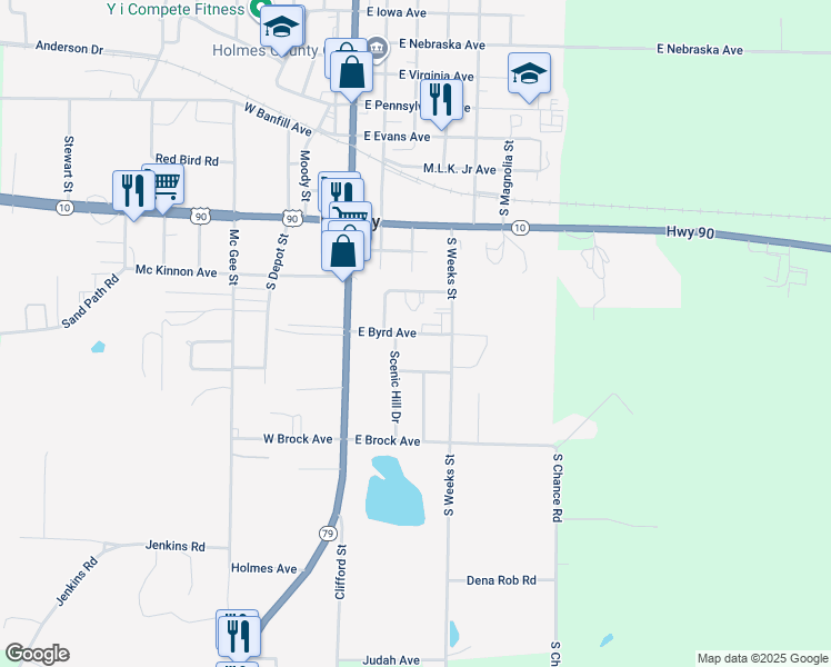 map of restaurants, bars, coffee shops, grocery stores, and more near East Byrd Avenue in Bonifay