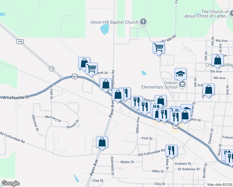 map of restaurants, bars, coffee shops, grocery stores, and more near 4154 Lafayette Street in Marianna