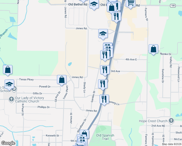 map of restaurants, bars, coffee shops, grocery stores, and more near 610 Jones Road in Crestview