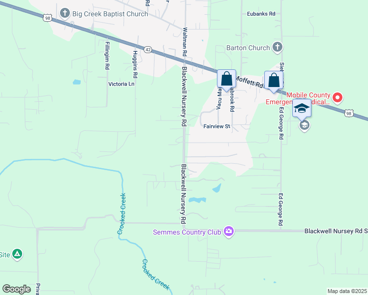 map of restaurants, bars, coffee shops, grocery stores, and more near Blackwell Nursery Road in Semmes