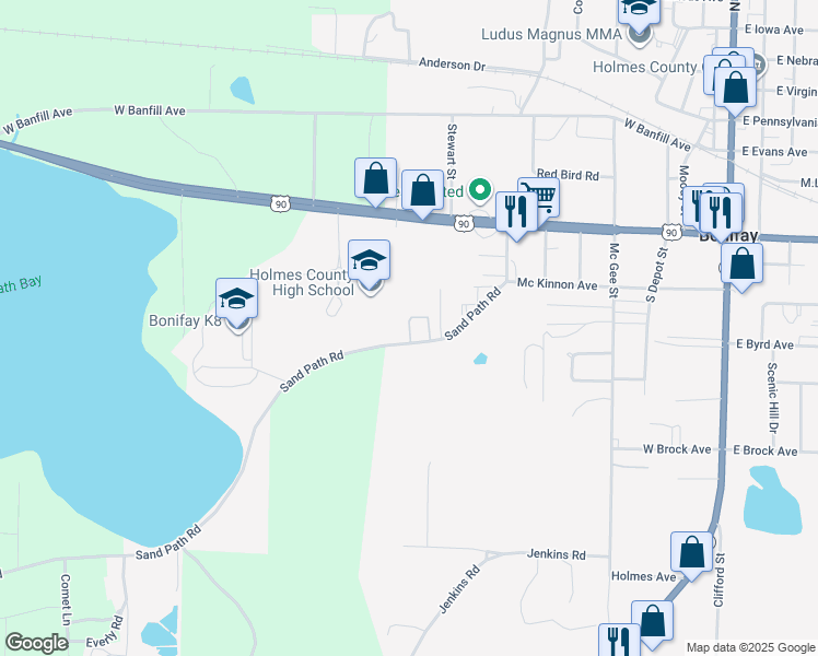 map of restaurants, bars, coffee shops, grocery stores, and more near 76 Judy Lucas Road in Bonifay