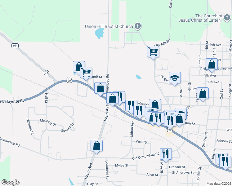 map of restaurants, bars, coffee shops, grocery stores, and more near 4160 Baltzell St in Marianna