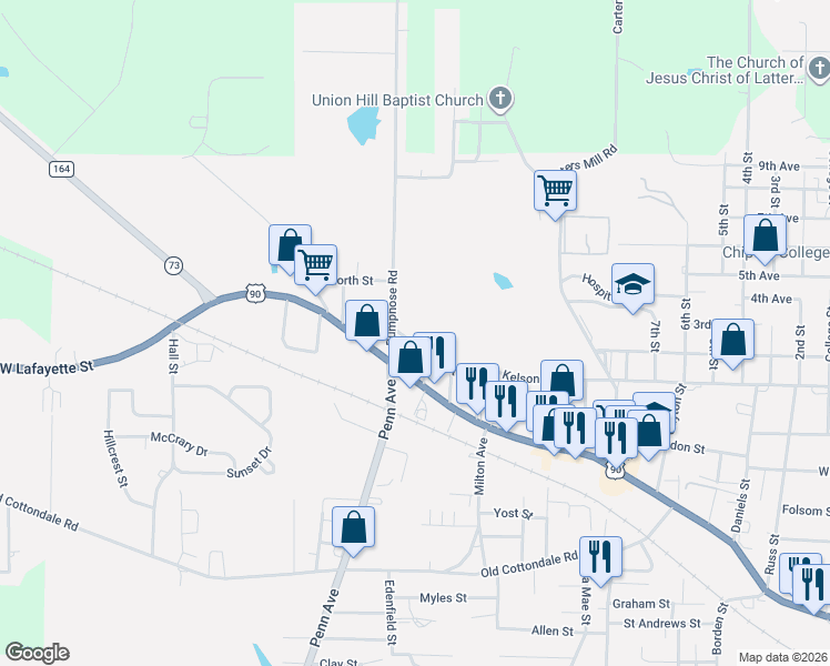 map of restaurants, bars, coffee shops, grocery stores, and more near 4160 Baltzell Street in Marianna