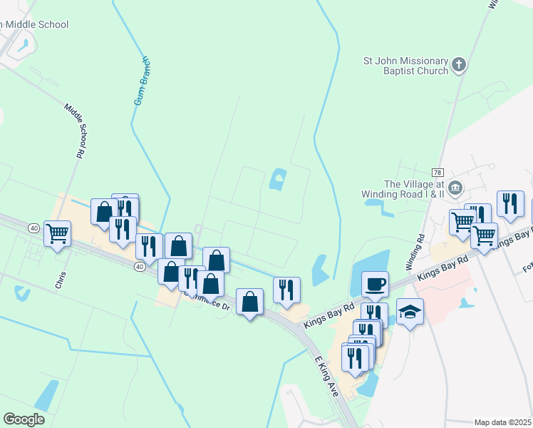 map of restaurants, bars, coffee shops, grocery stores, and more near 208 Collin Nicholas Drive in Kingsland