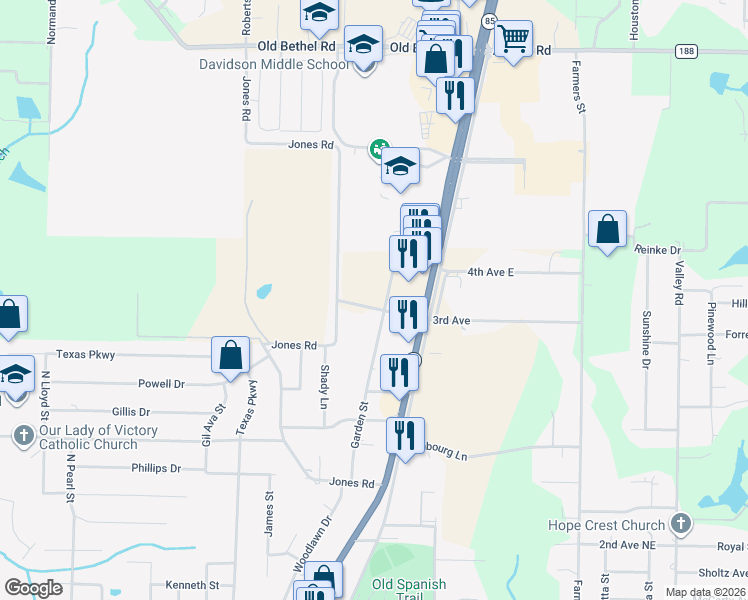 map of restaurants, bars, coffee shops, grocery stores, and more near 2203 3rd Avenue in Crestview