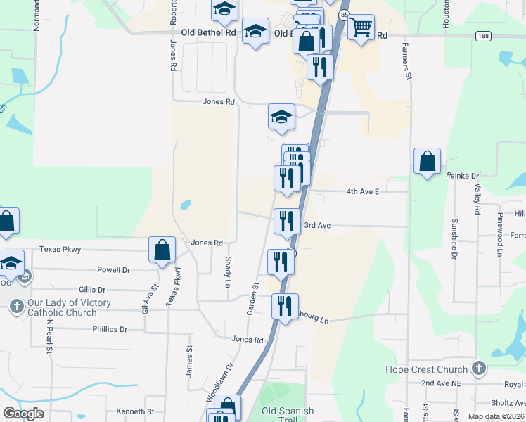 map of restaurants, bars, coffee shops, grocery stores, and more near 2203 3rd Avenue in Crestview