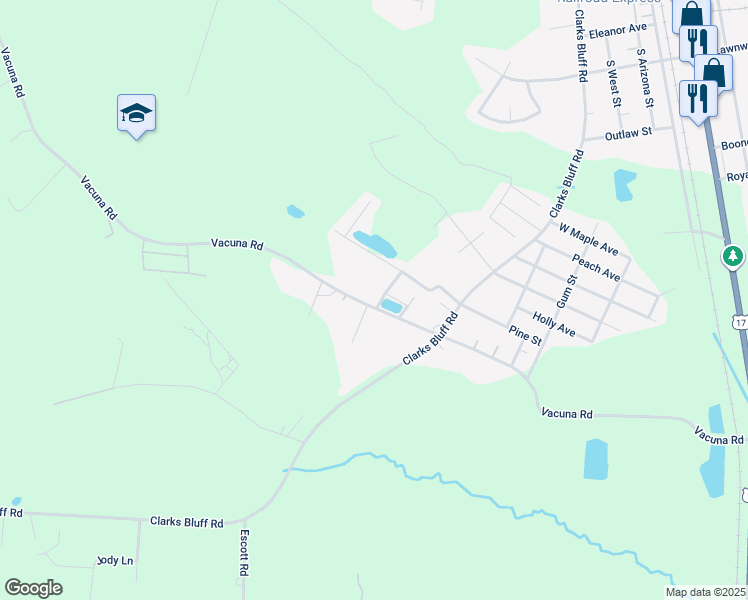 map of restaurants, bars, coffee shops, grocery stores, and more near 1104 Vacuna Road in Kingsland