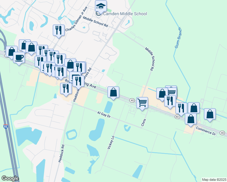 map of restaurants, bars, coffee shops, grocery stores, and more near 491 J Nolan Wells in Kingsland
