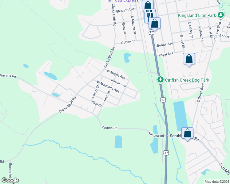 map of restaurants, bars, coffee shops, grocery stores, and more near 179 West Magnolia Avenue in Kingsland
