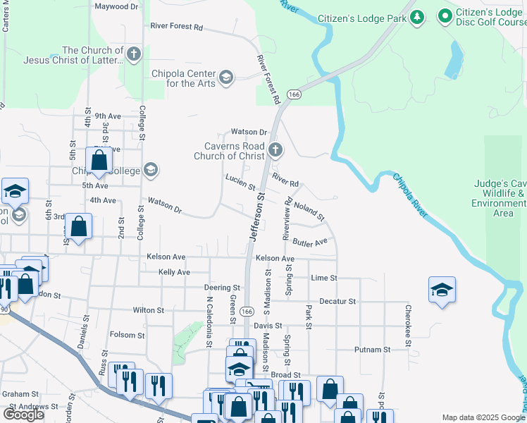 map of restaurants, bars, coffee shops, grocery stores, and more near 3034 Jefferson Street in Marianna