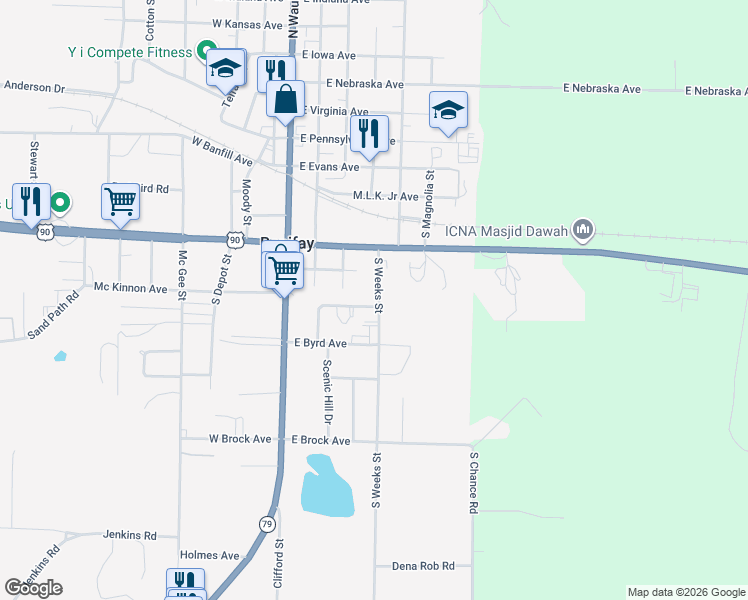 map of restaurants, bars, coffee shops, grocery stores, and more near 512-652 South Weeks Street in Bonifay
