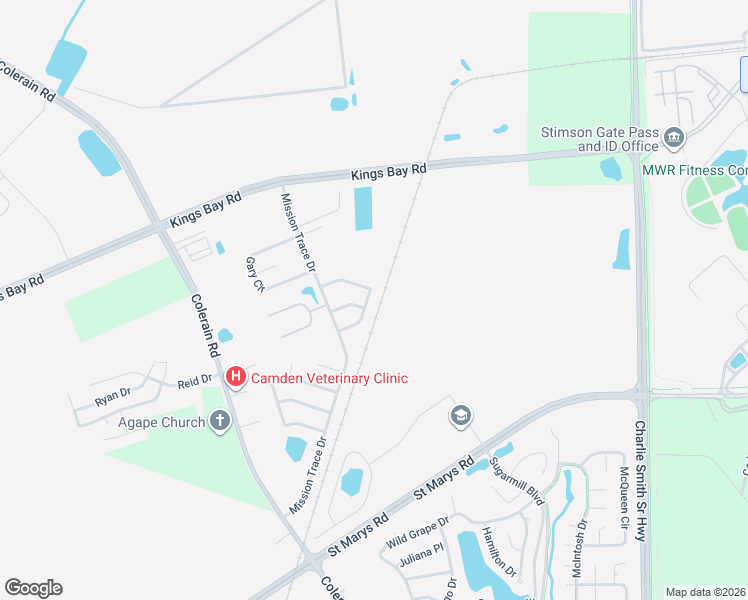 map of restaurants, bars, coffee shops, grocery stores, and more near 125 Tapique Circle in St. Marys