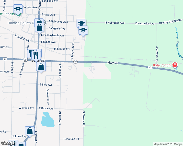 map of restaurants, bars, coffee shops, grocery stores, and more near 629 Mid Park Avenue in Bonifay