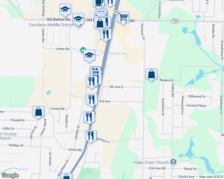 map of restaurants, bars, coffee shops, grocery stores, and more near 117 4th Avenue in Crestview