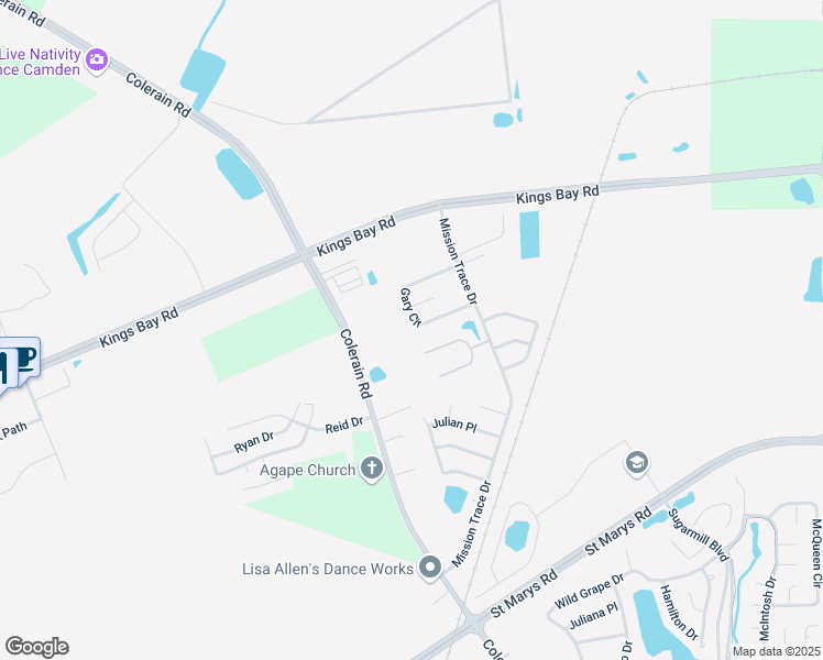 map of restaurants, bars, coffee shops, grocery stores, and more near 999 Mission Trace Drive in St. Marys