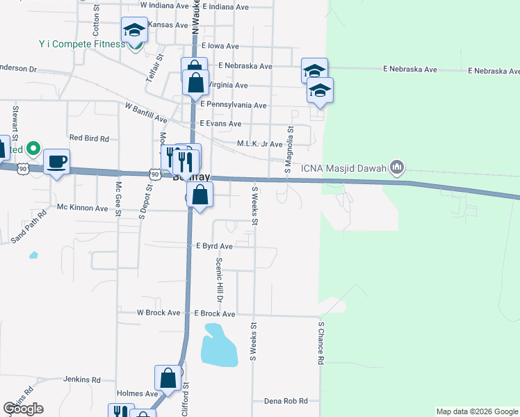 map of restaurants, bars, coffee shops, grocery stores, and more near 512 South Weeks Street in Bonifay