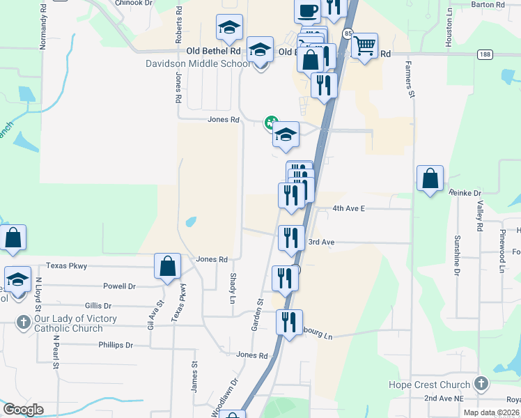 map of restaurants, bars, coffee shops, grocery stores, and more near 2203 3rd Avenue in Crestview