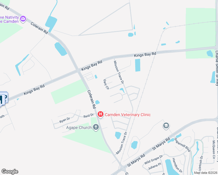 map of restaurants, bars, coffee shops, grocery stores, and more near 999 Mission Trace Drive in St. Marys