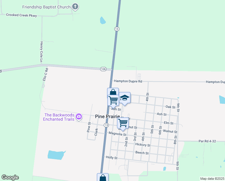map of restaurants, bars, coffee shops, grocery stores, and more near 10801 Veteran Memorial Highway in Ville Platte