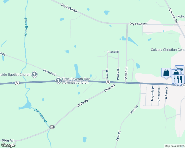 map of restaurants, bars, coffee shops, grocery stores, and more near 50 Thomas Drive in Quitman
