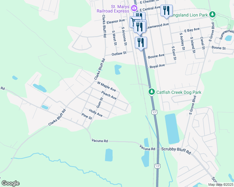 map of restaurants, bars, coffee shops, grocery stores, and more near 177 West Maple Avenue in Kingsland