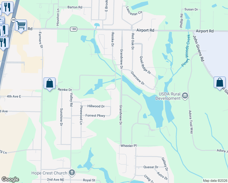 map of restaurants, bars, coffee shops, grocery stores, and more near 324 Forrest Parkway in Crestview