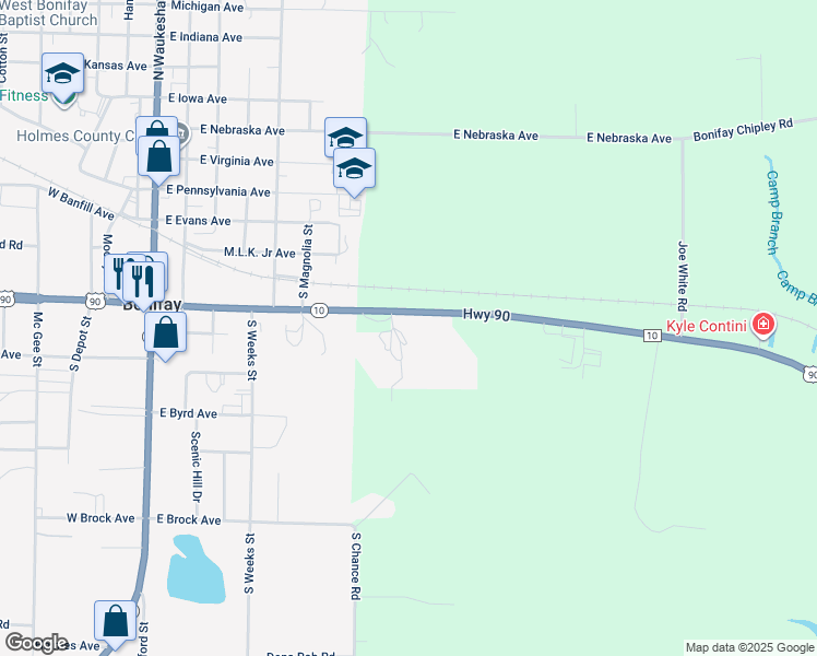 map of restaurants, bars, coffee shops, grocery stores, and more near 690 U.S. 90 in Bonifay