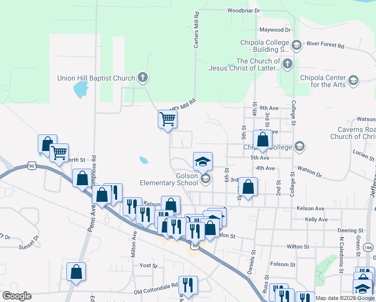 map of restaurants, bars, coffee shops, grocery stores, and more near 4225-4261 Hospital Dr in Marianna