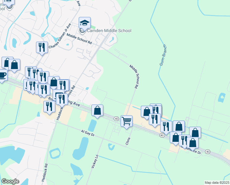 map of restaurants, bars, coffee shops, grocery stores, and more near 201 J Nolan Wells in Kingsland