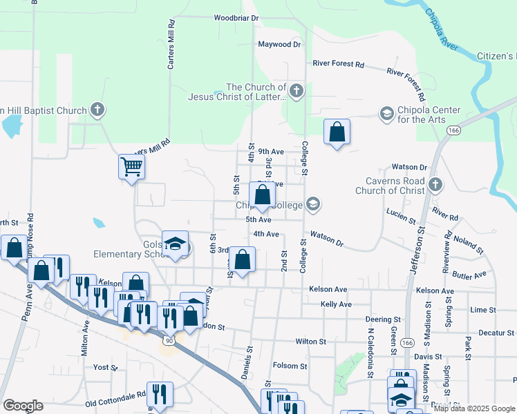 map of restaurants, bars, coffee shops, grocery stores, and more near 4317 6th Avenue in Marianna