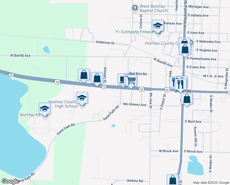 map of restaurants, bars, coffee shops, grocery stores, and more near 508 Edison Street in Bonifay