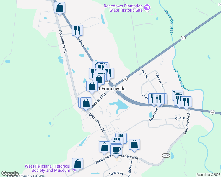map of restaurants, bars, coffee shops, grocery stores, and more near in Saint Francisville