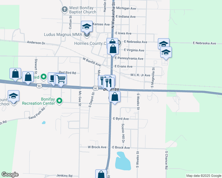 map of restaurants, bars, coffee shops, grocery stores, and more near in Bonifay