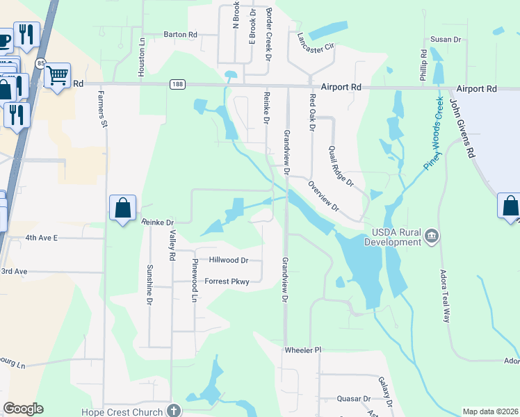 map of restaurants, bars, coffee shops, grocery stores, and more near 324 Forrest Parkway in Crestview