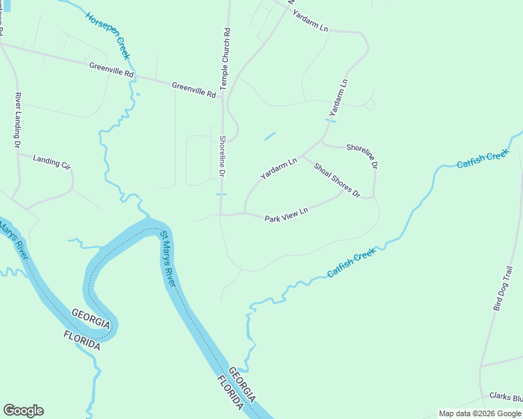map of restaurants, bars, coffee shops, grocery stores, and more near 102 Park View Lane in Kingsland