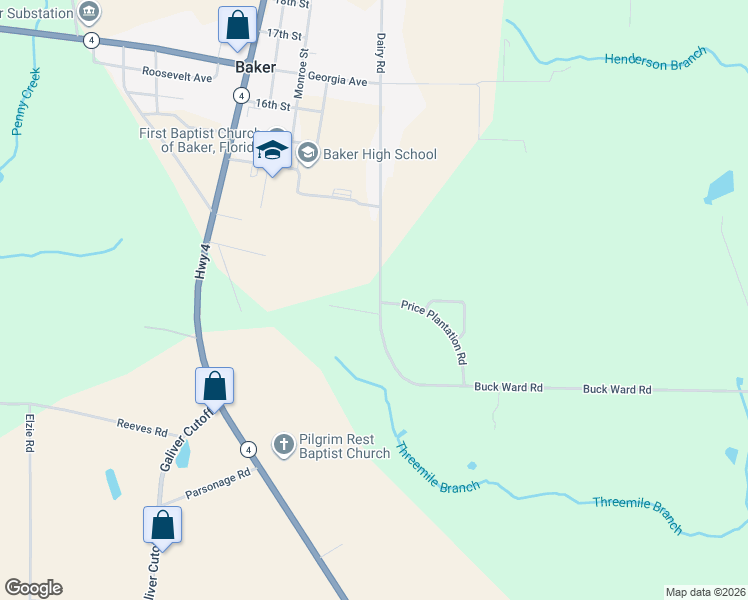 map of restaurants, bars, coffee shops, grocery stores, and more near 5601 Price Plantation Road in Baker