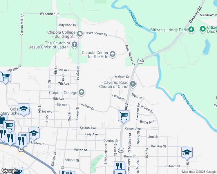 map of restaurants, bars, coffee shops, grocery stores, and more near 3077 Watson Drive in Marianna
