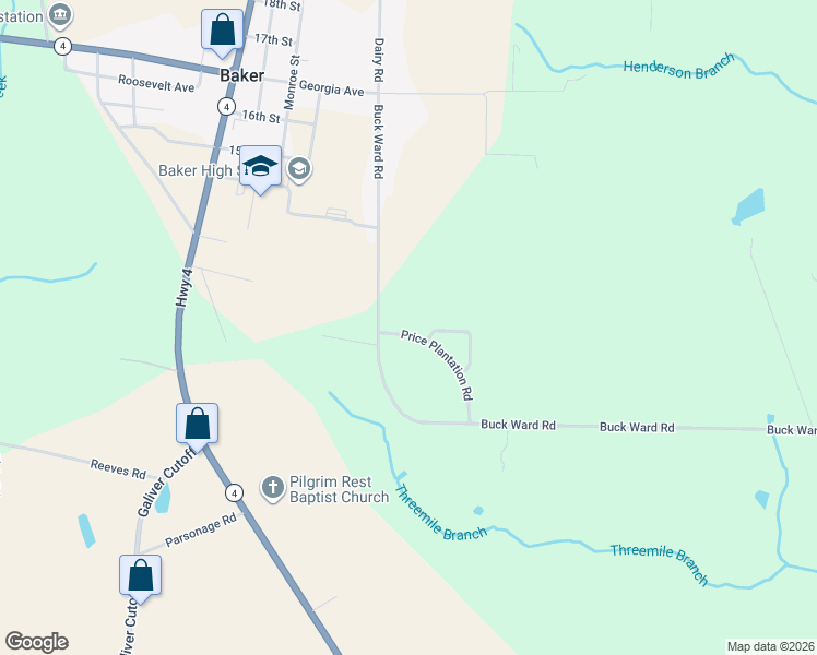 map of restaurants, bars, coffee shops, grocery stores, and more near 5609 Price Plantation Road in Baker