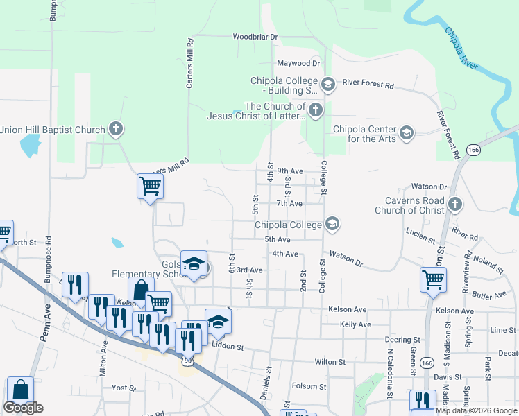 map of restaurants, bars, coffee shops, grocery stores, and more near 201-1111 5th St in Marianna