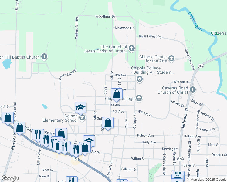 map of restaurants, bars, coffee shops, grocery stores, and more near 4313 7th Avenue in Marianna