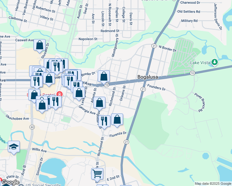 map of restaurants, bars, coffee shops, grocery stores, and more near 708 Carolina Avenue in Bogalusa