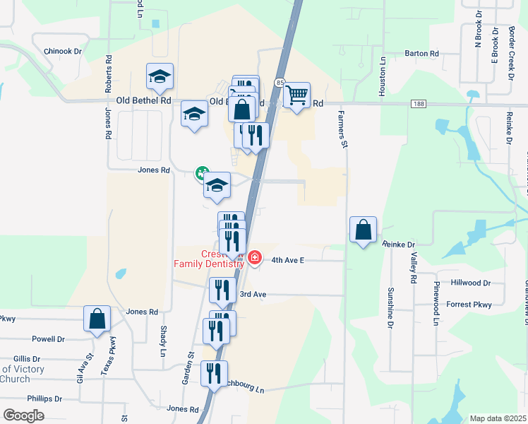 map of restaurants, bars, coffee shops, grocery stores, and more near 1299 Industrial Drive in Crestview