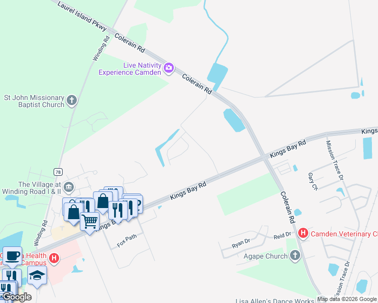 map of restaurants, bars, coffee shops, grocery stores, and more near Camden Crossings Boulevard in Saint Marys