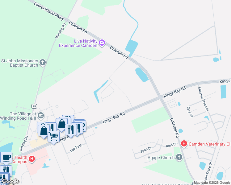 map of restaurants, bars, coffee shops, grocery stores, and more near Camden Crossings Boulevard in Saint Marys
