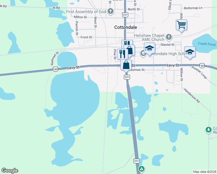map of restaurants, bars, coffee shops, grocery stores, and more near in Cottondale