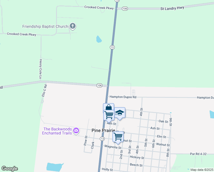 map of restaurants, bars, coffee shops, grocery stores, and more near 10801 Veteran Memorial Highway in Ville Platte